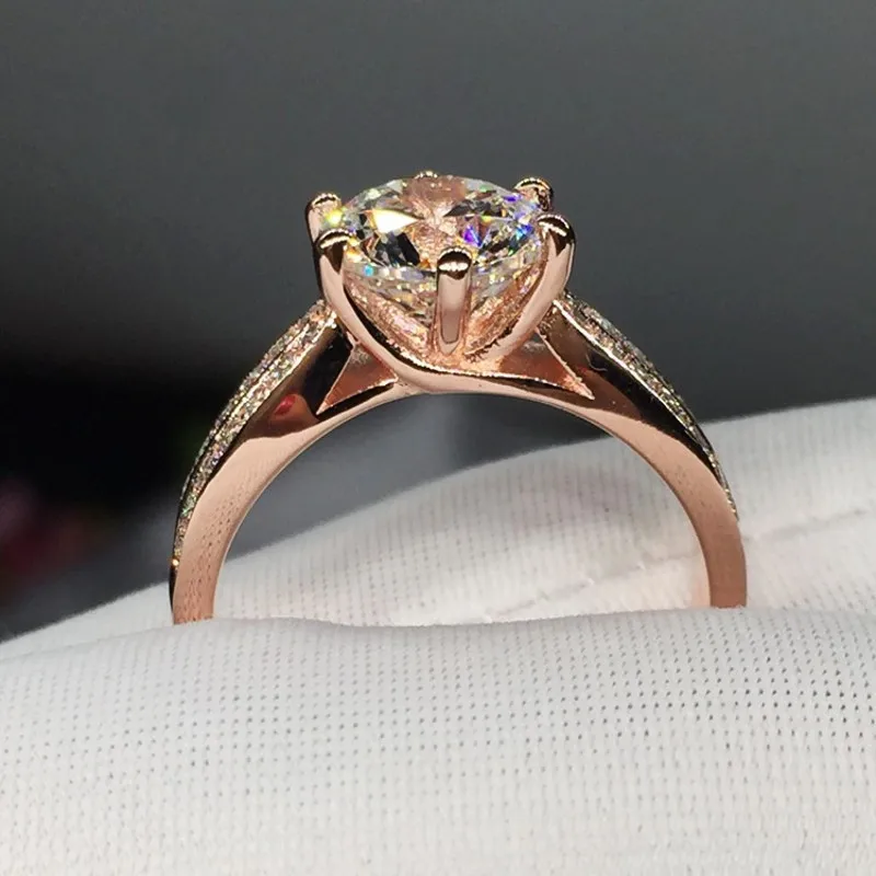 Vecalon, модные ювелирные изделия, Женское кольцо, розовое золото, цвет 3ct, AAAAA, циркон, Cz, 925 серебро, обручальное кольцо для женщин