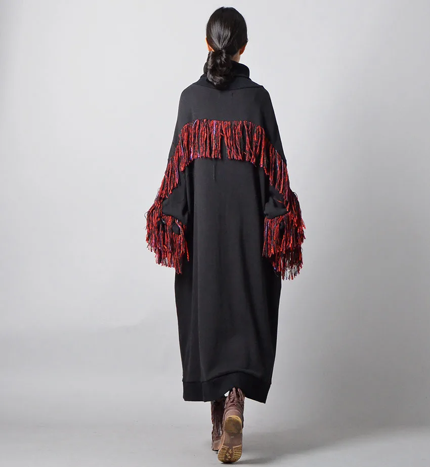 Женские свободные толстовки в стиле ретро с длинными рукавами и кисточками