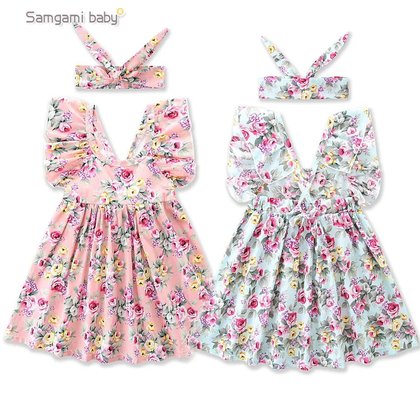 

Новое модное милое летнее Цветочное платье принцессы для маленьких девочек Детские хлопковые кружевные платья с бантом для девочек Vestidos Од...