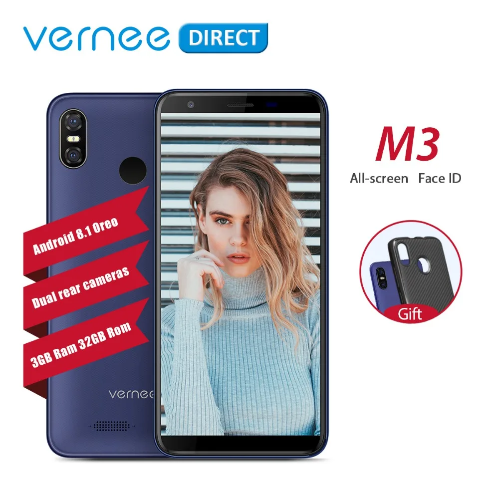 Телефон Vernee M3, 5,5 дюймов, 3 ГБ ОЗУ, 32 Гб ПЗУ, две камеры, ультра тонкий, для лица, ID, 13 МП+ 5 МП, Android 8,1, мобильные телефоны