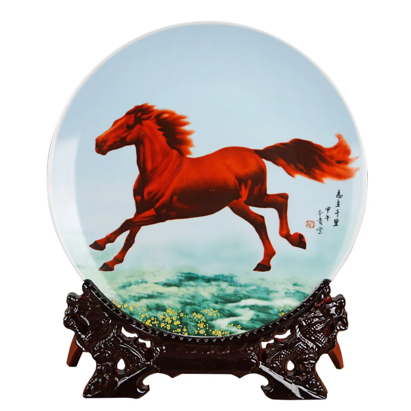 Jingdezhen Ceramic Landscape Fish Horse Porcelain Decorative Plate Metope For Living Room Hotel | Дом и сад