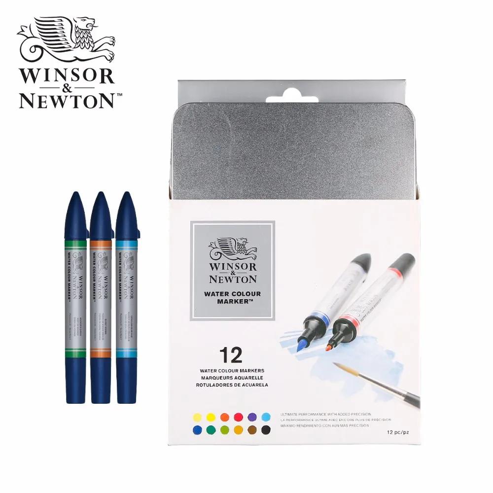 Winsor& Newton акварельный Маркер Набор мягких акварельных кистей Маркеры 6 цветов 12 цветов