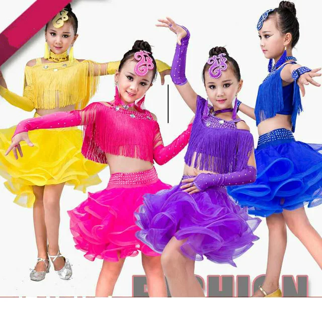 Новые костюмы для латиноамериканских танцев для девочек, детские костюмы для латиноамериканских танцев, Румба, красивые костюмы с блесткам...
