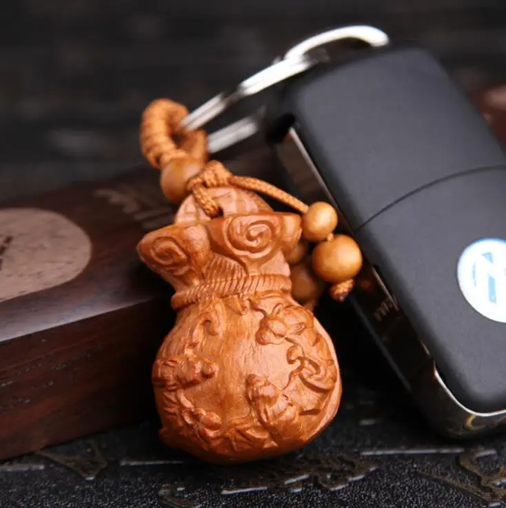 China style Mahogany Keychain Five blessing money bag Fly Car Bag Pendant Elegant Business Key Chain Ring Holder Jewelry | Украшения и