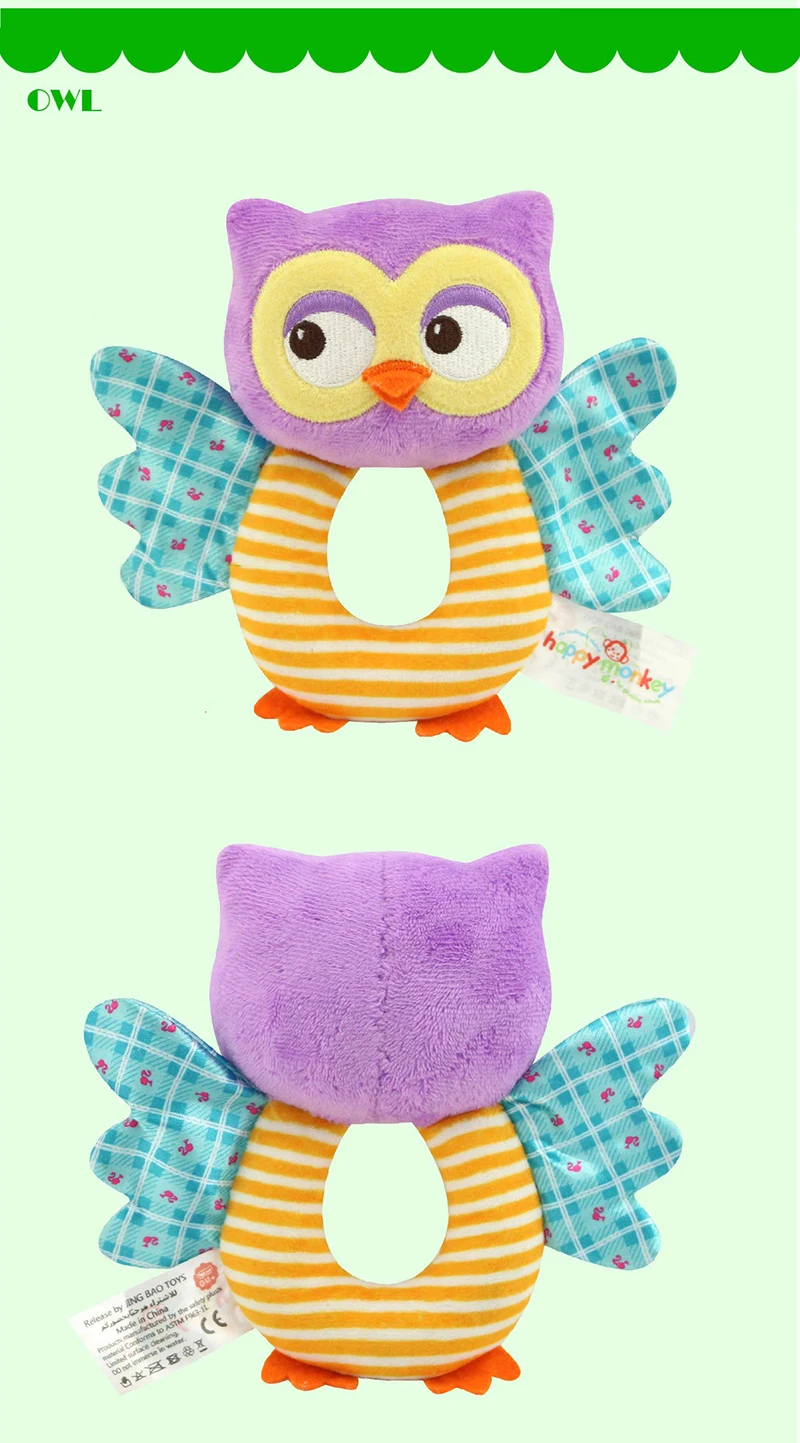 HAPPY MONKEY baby toys O-type bells early education puzzle plush toys baby hand bell WJ534