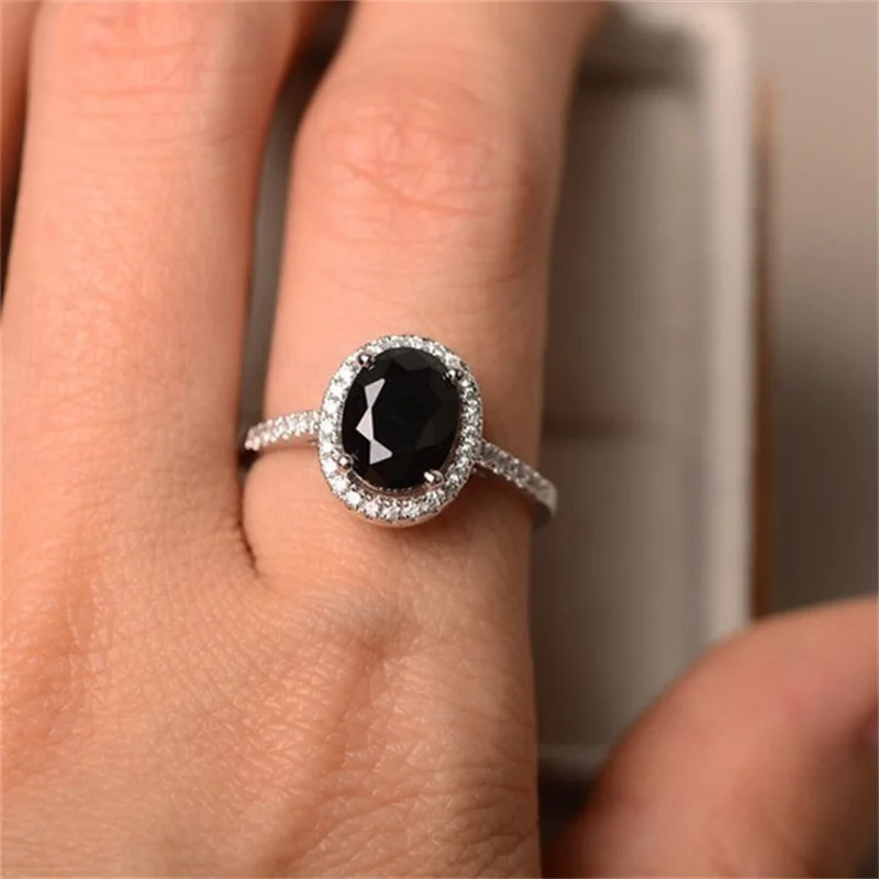 Black YANHUI женское кольцо из кристаллов с цирконием,, 925, серебряное кольцо, ювелирное обручальное кольцо, обещание на помолвку, кольца для женщин LR0467 - Цвет основного камня: Black