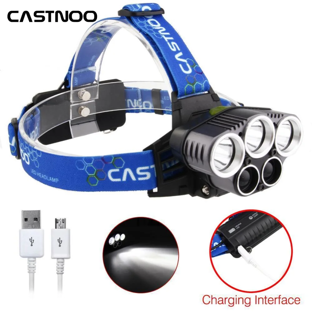Светодиодный USB фонарь CASTNOO 5X T6 12000 люмен 18650 аккумулятор охотничий фонарь|usb