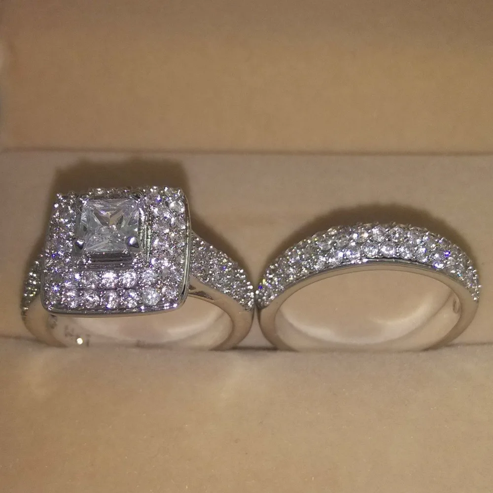 Набор обручальных колец из белого золота 14 карат с фианитом AAA 5/6/7/8/9/10 134 шт. |