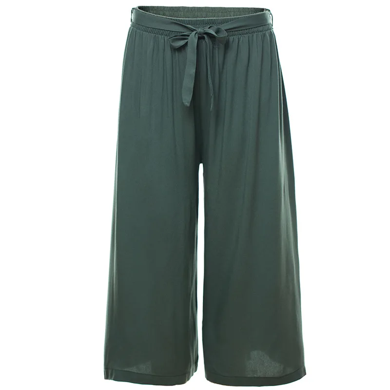 Suvacne Summer Office Lady 7 Solid Color High Waist Fashion Wide Leg Pants Thin Cotton Loose Calf-legth | Женская одежда