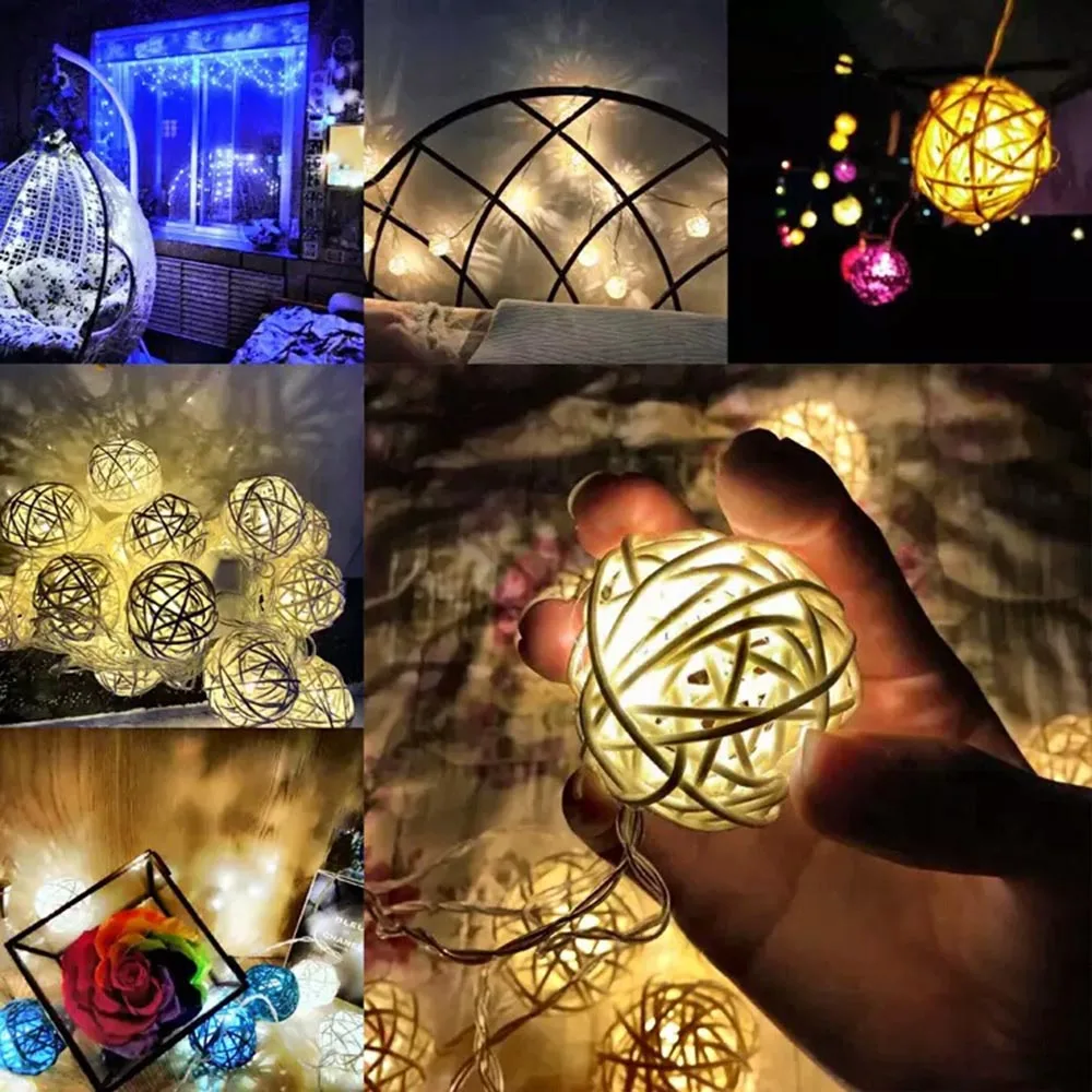 1 м/3 м/4 м/5 м ротанга мяч светодиодный свет шнура теплый белый фея праздник света