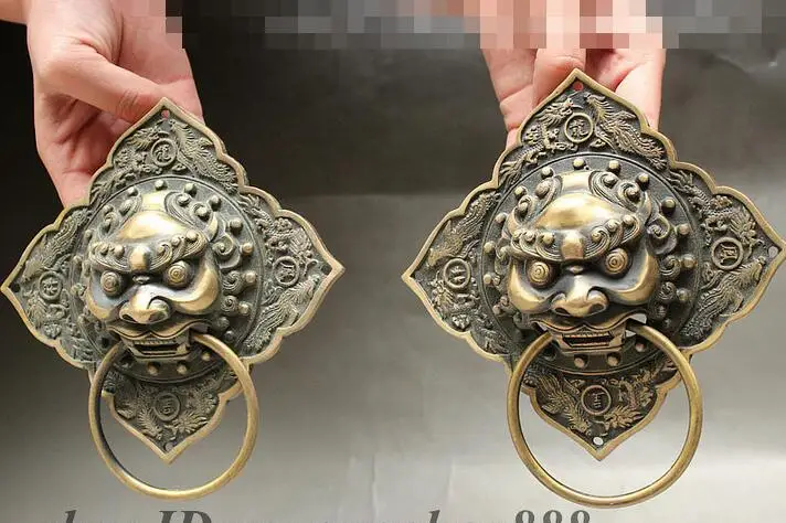 Народный китайский бронзовый дракон феникс JiXiang лев голова дверной молоток