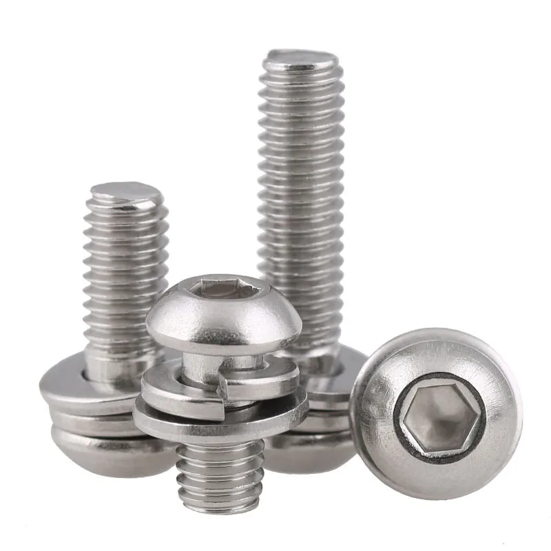 

M3 M4 M5 M6 Hexagon Socket Button Head Round Bolts Three Combination Screw Three Sem Screws with Flat and Spring Washer
