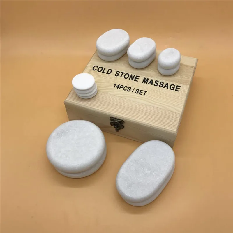 14pcs/set Natural White Marble Stone Cooling Massage Therapy Energy Cold Stone SPA Beauty Body Health Care