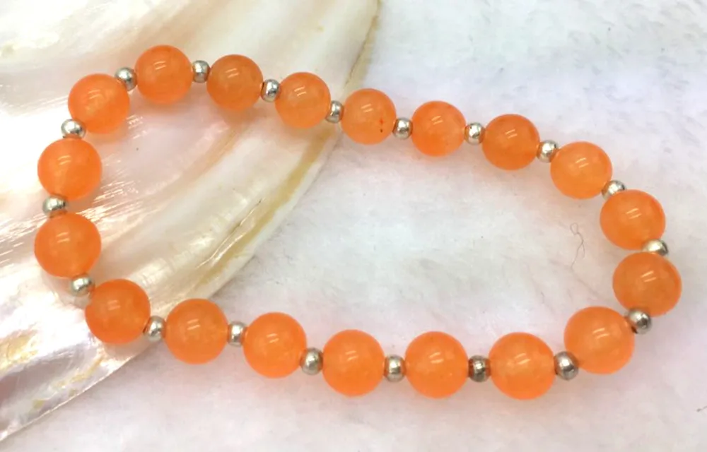 

Hot sale new Style >>>>> Beautiful 8mm Round Orange Jadeite Gem stone Bracelets 7.5"