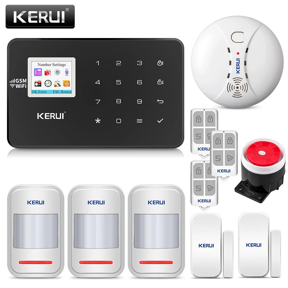 KERUI W18 1,7 дюймов TFT экран wifi GSM домашняя охранная сигнализация детектор движения приложение контроль пожарный детектор дыма Сигнализация - Цвет: KIT3 Black