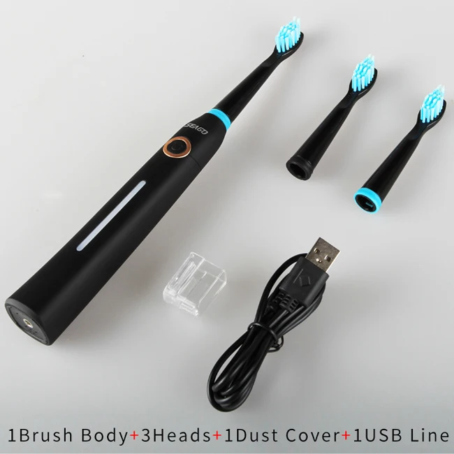 958 black SEAGO Sonic электрическая зубная щетка с зарядкой от USB для взрослых, 5 сменных головок в подарок, черная зубная щетка с таймером быстрого запуска - Цвет: 958 black