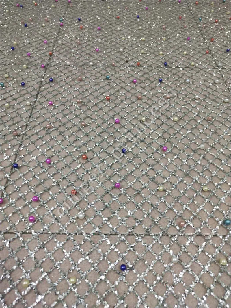 Блестящая сетчатая ткань для вечернего платья 5 ярдов кружевная с цветным