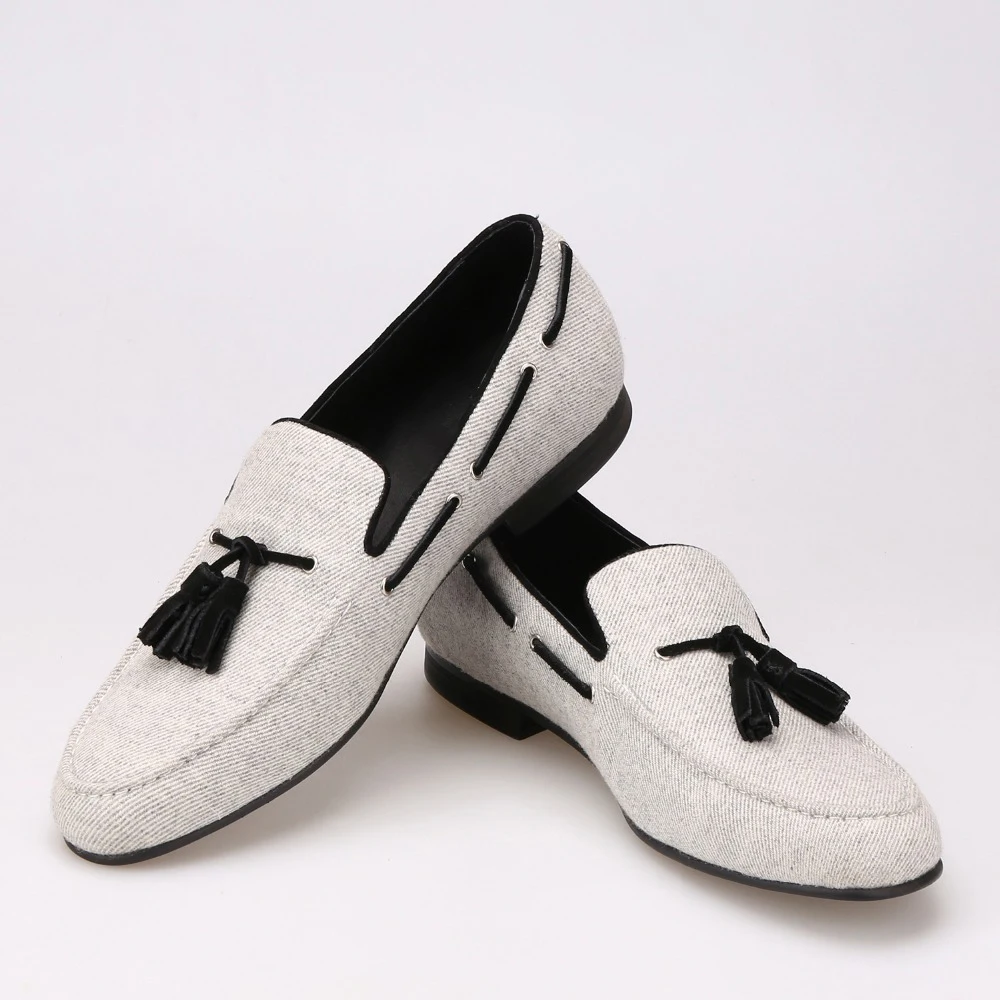 Мужские бархатные туфли ручной работы черные лоферы с бахромой мужские вечерние