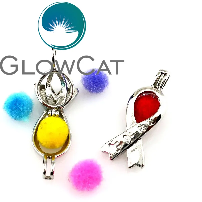 10x K646 Cancer Breast Awareness Ribbon Dog Paw Pearl Cage Jewelry Making Beads Essential Oil Diffuser Locket Pendant | Украшения и