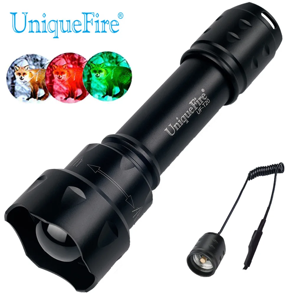 Фонарь UniqueFire T20 XRE зеленый/белый/красный свет зум 3 режима охотничий фонарь с