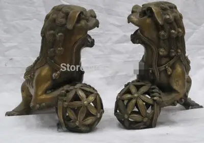 10 &quotкитайские из чистой бронзы шелковые цветочные корзины Шелковый шар лев одна