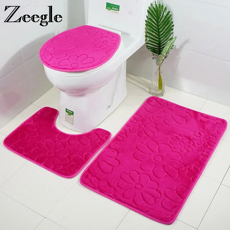 Zeegle 3D коврик для ванной с тиснением нескользящий туалета моющийся душа домашнего