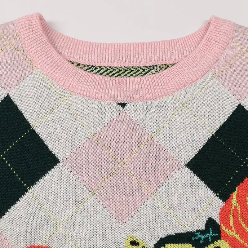 JOYDU 2018 Runway Casual Lady's Sweaters Leopard Flower Argyle Wool Jumper Long Sleeve Cute Thick Winter Knitted Sweater Women | Женская