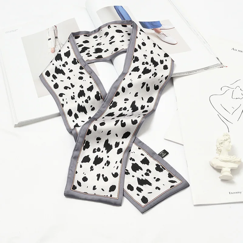 Leopard White Клевер роскошный шарф для волос 9,5x98 см тонкий шарф шелковый галстук на голову винтажный женский атласный элегантный Леопардовый весенне-осенний - Цвет: Leopard White