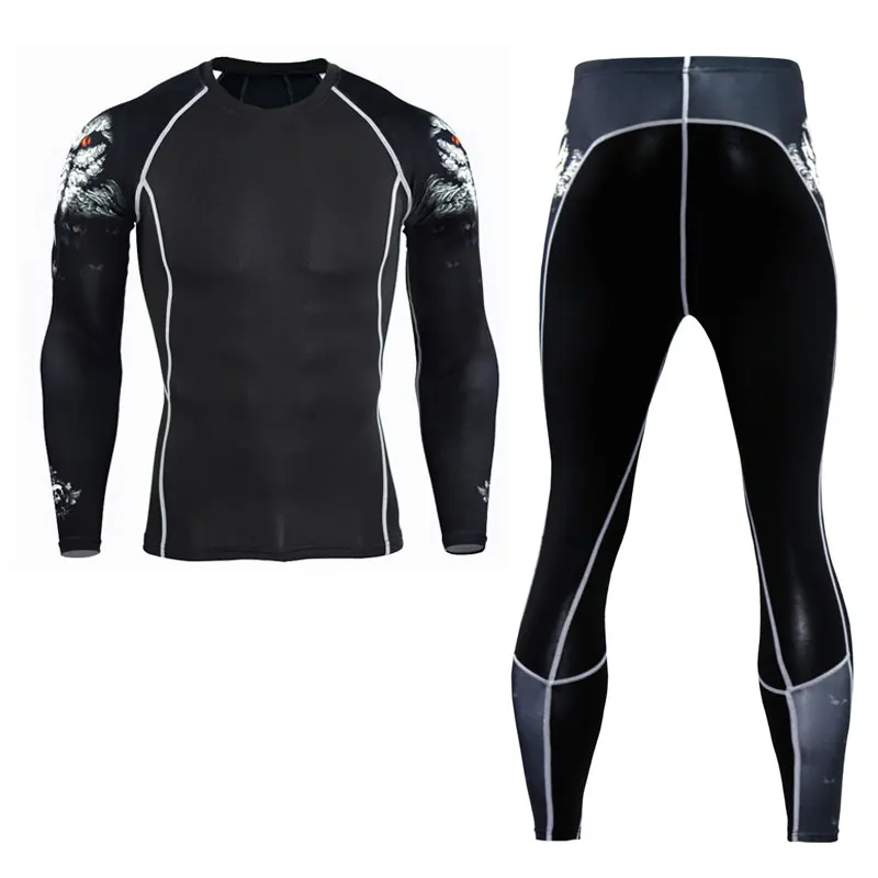 Новый мужской комплект для фитнеса с 3D принтом длинными рукавами Быстросохнущий