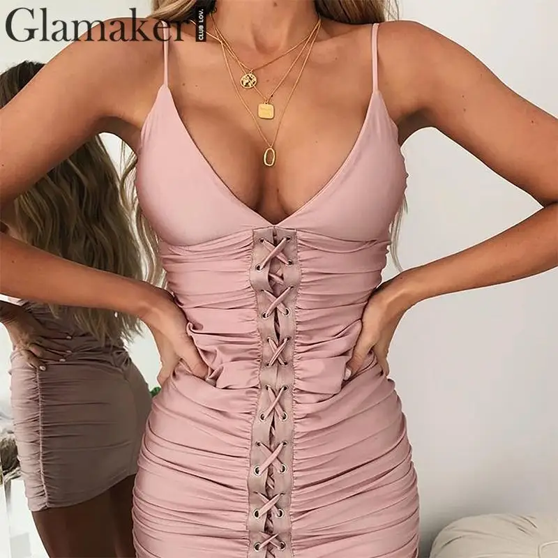Женский облегающий сарафан Glamaker с v образным вырезом на шнуровке для вечеринок