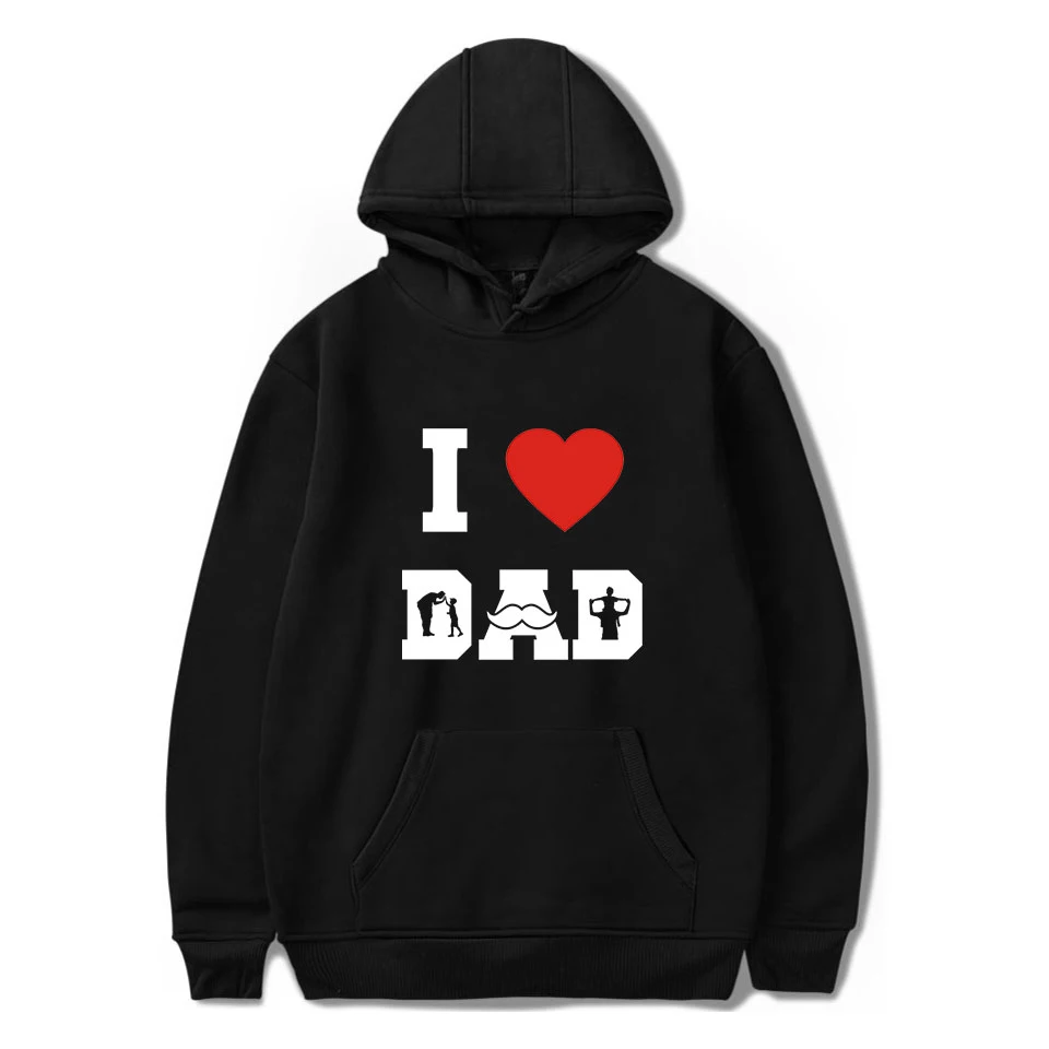 

Новая толстовка с капюшоном с принтом I LOVE DAD, зимние уникальные подарки на день отца, черная толстовка в стиле хип-хоп, уличная одежда 4XL