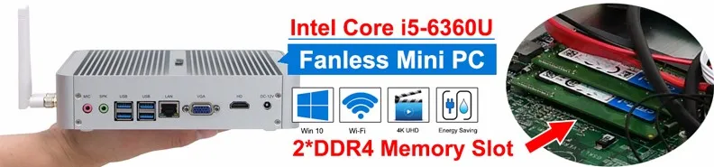 Hystou мини-ПК Intel Core i5 7200u i3 7100u 7th Gen Kaby Lake Windows 10 безвентиляторный мини-ПК 4K HTPC minipc Nuc HD graphics 620