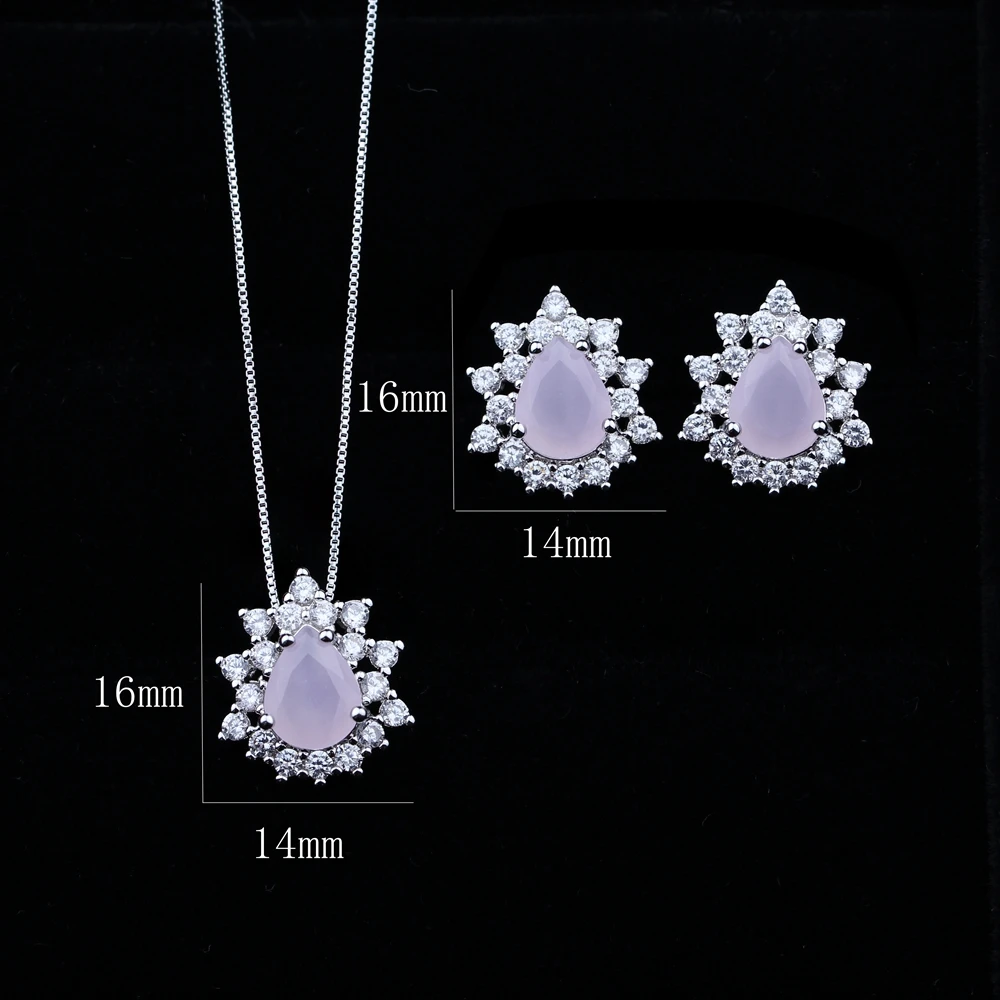 Elegant Milky Pink Jewelry Set Cubic Zirconias Water Drop Pendant Necklace &amp Stud Earrings for Women Fashion JWX015 | Украшения и