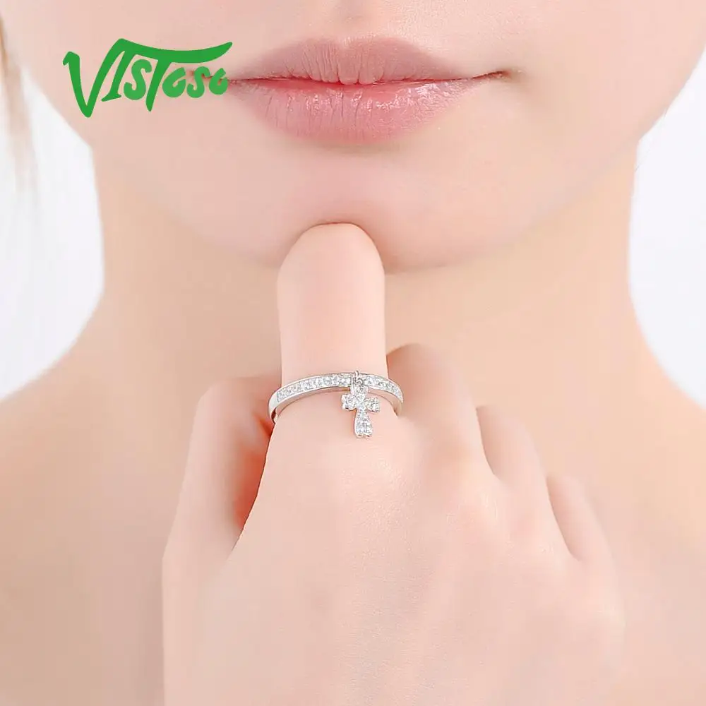 VISTOSO серебряные кольца для женщин 925 пробы серебряный крест розовое золото цвет
