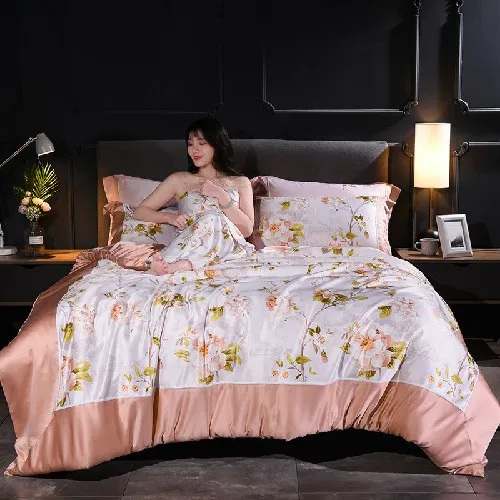 bedding set 1 Шелковая сатиновая простыня с цветочным рисунком, простыня, Комплект постельного белья королевского размера, роскошный комплект постельного белья, пододеяльник, постельное белье, наволочка, ropa de cama - Цвет: bedding set 1