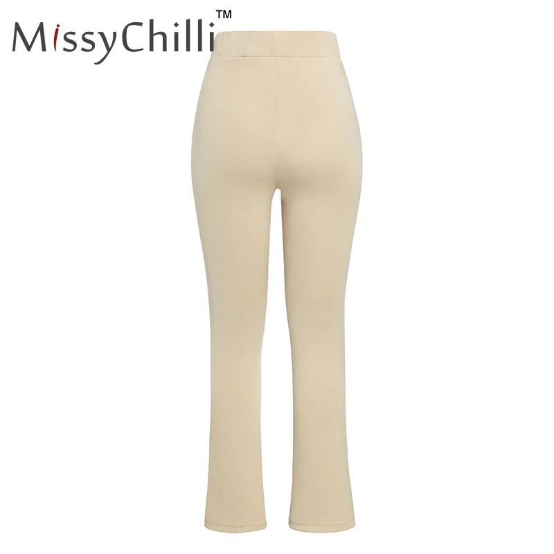 MissyChilli Высокая талия хаки однотонные повседневные брюки женские облегающие Сплит Модные брюки женские черные элегантные офисные вечерние штаны