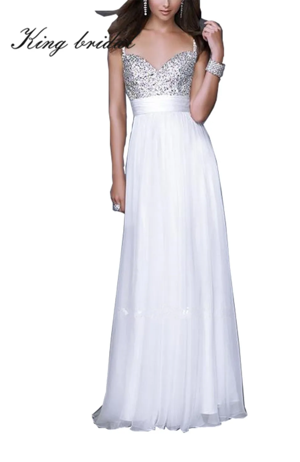 2017 Элегантный V Шеи Бисером Империя Длинные Шифон Вечерние Платья сексуальная