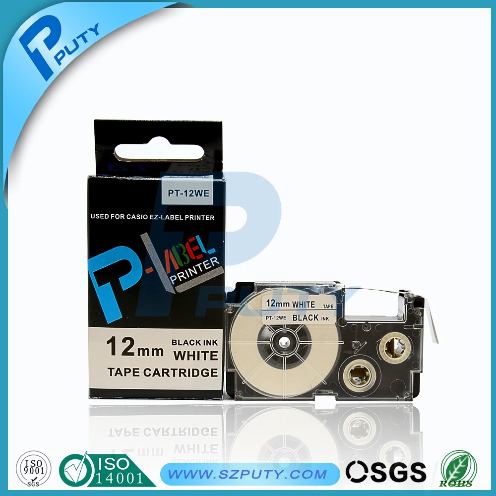 Высококачественная лента для печати этикеток casio 12 мм черная на белом XR 12WE