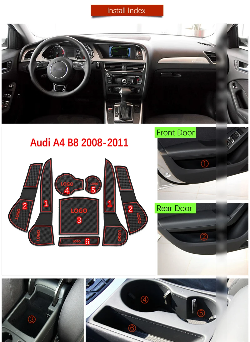 Противоскользящий резиновый подстаканник для Audi A4 B8 2008 2009 2010 2011 A4 8K RS4 S4 S line RS 4 аксессуары для салона автомобиля