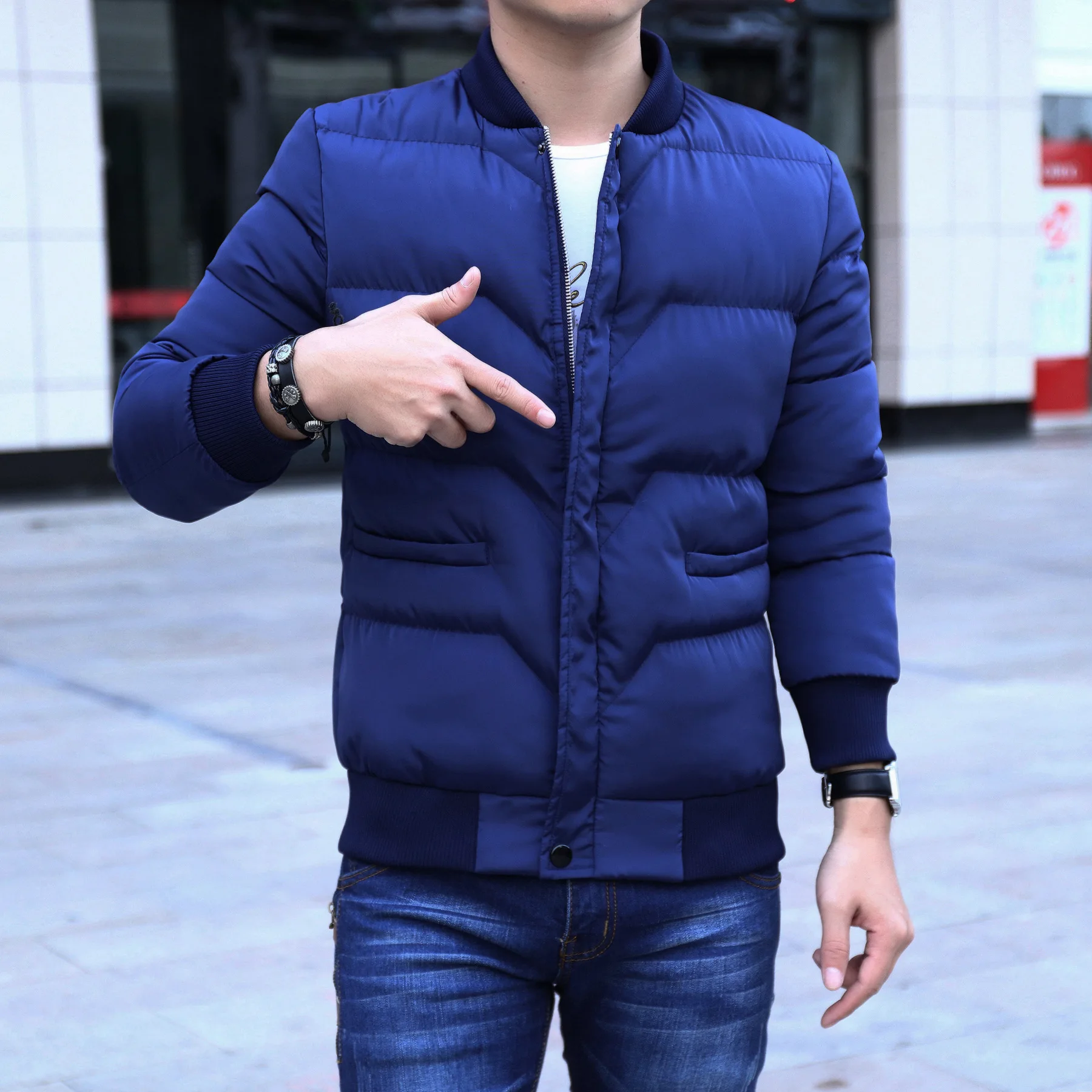 Новинка 2017 года Марка Мода Твердые Цвет хлопковая куртка Повседневное зима