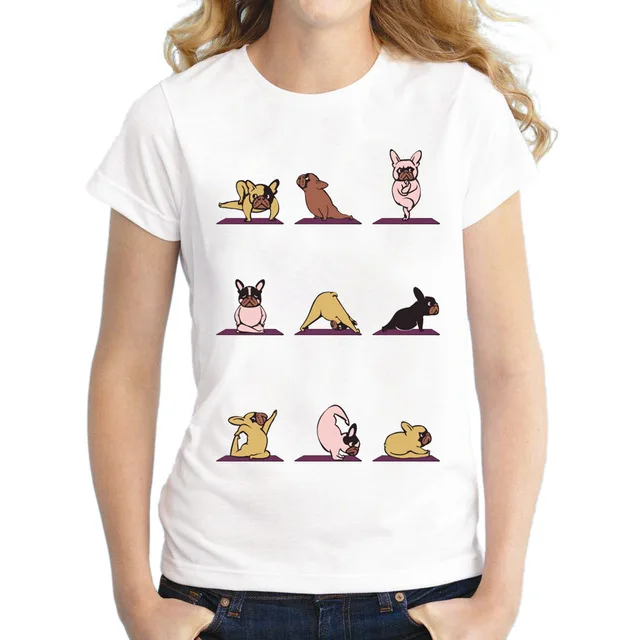 2018 Новые поступления Для женщин Frenchie с принтом Собаки Футболка короткий рукав