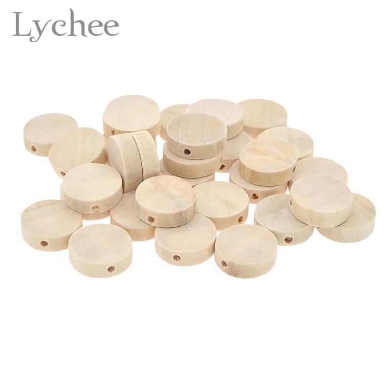 Lychee 30 шт./лот плоские деревянные круглые бусины необработанные DIY Деревянные
