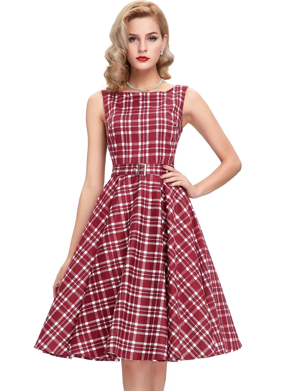 New Women Summer Dress Sleeveless Cotton Short Plaid Striped Party Gowns Pinup 50s 60s Rockabilly Big Swing Dress 2016