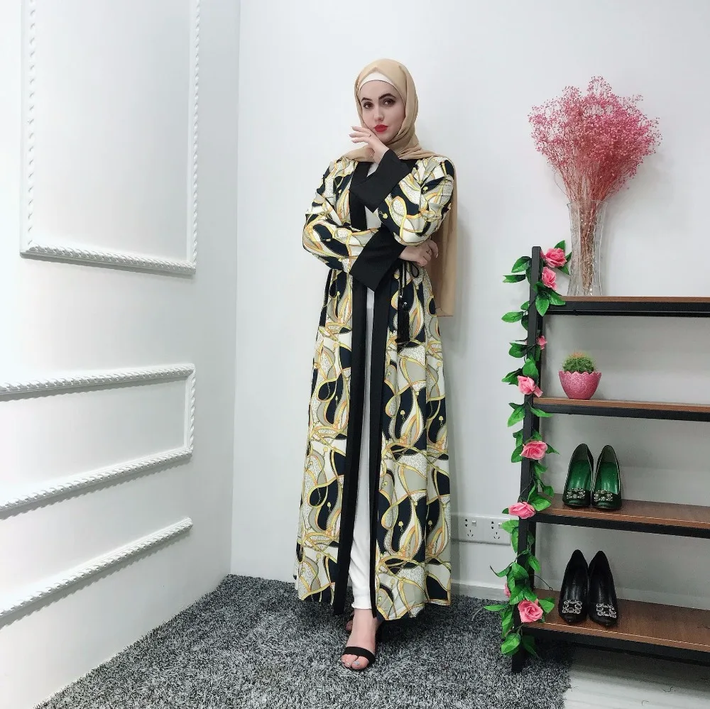 Женское Цветочное платье хиджаб принт в мусульманском стиле Abaya кардиган кимоно