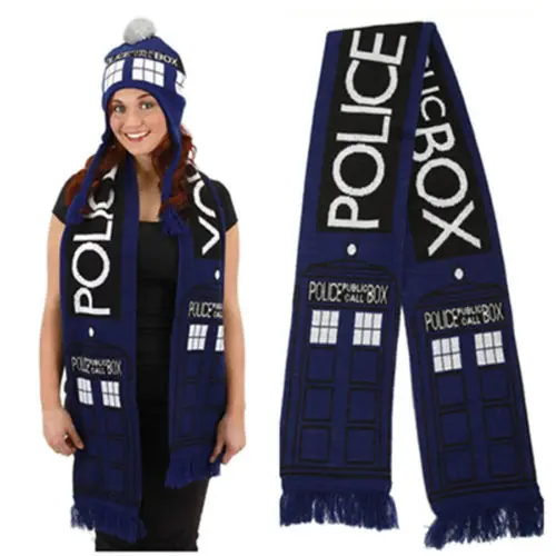 Женский вязаный костюм для косплея Dr Doctor Who синий теплый шарф в полоску 8 дюймов