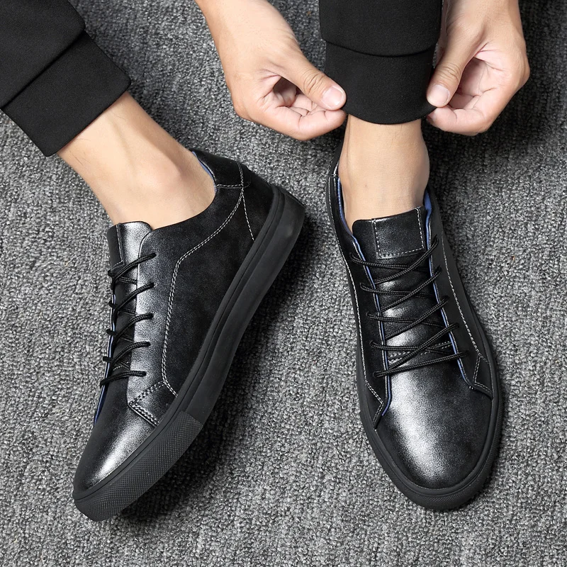 Высококачественные кроссовки из натуральной кожи на шнуровке дышащие мужские