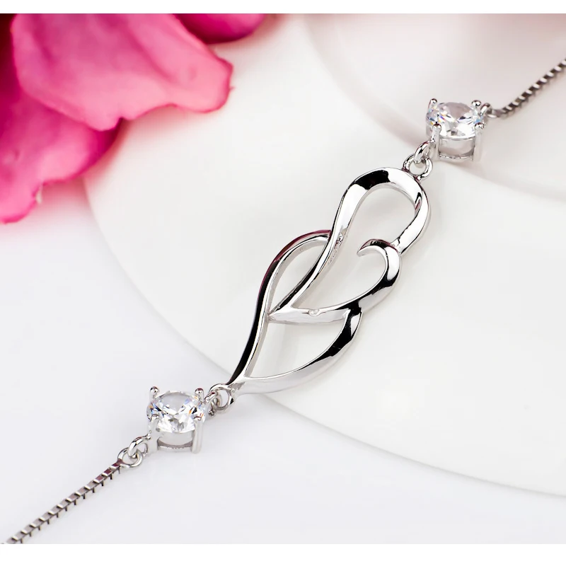 Женский браслет из серебра 100% пробы с двойным сердечком|bracelets for|sterling silver bracelet925