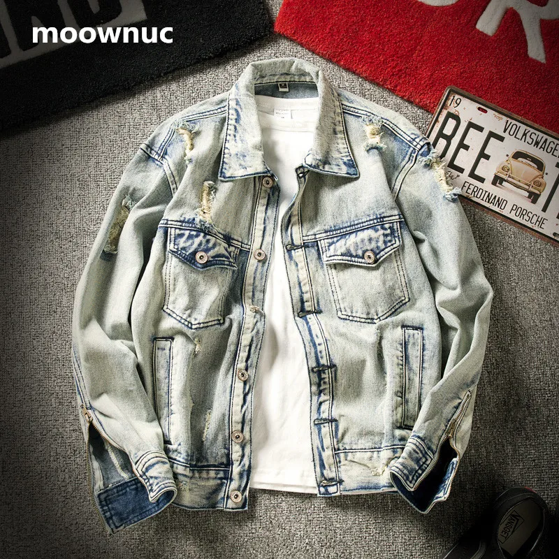 Мужская джинсовая куртка в стиле хип хоп модная верхняя одежда высокого качества