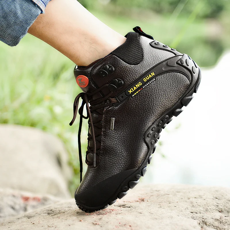 2019 Мужская Уличная Повседневная обувь Высокие Водонепроницаемые кожаные