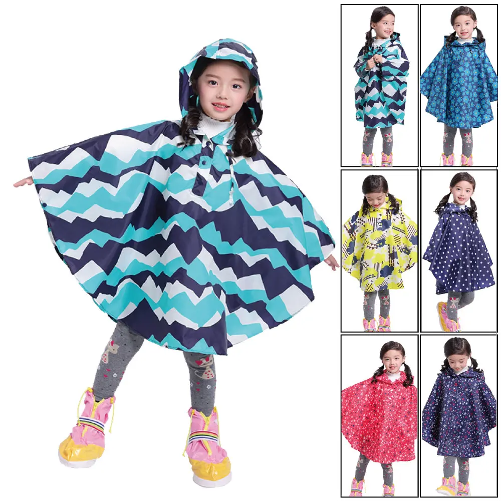 

high quality kids fashion waterproof polyester reusable wholesale rain coats poncho in pocket various colors for children
